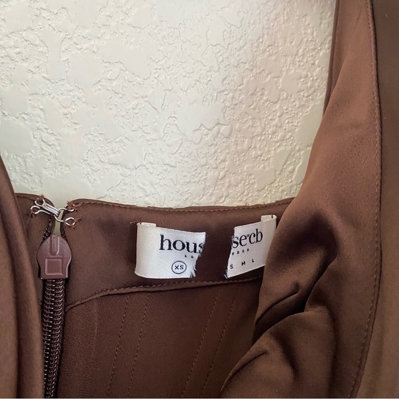 House of CB Faye Satin Pleated Midi Dress Size XS brown $269 NWOT - Picture 10 of 14